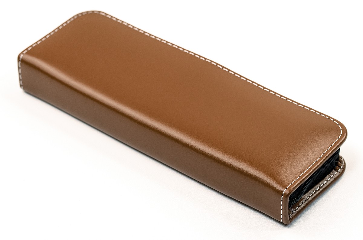 Lehrer Stifteetui mit Reißverschluss 10 + 2 - CAMBRIDGE Top Grain Leder - hellbraun